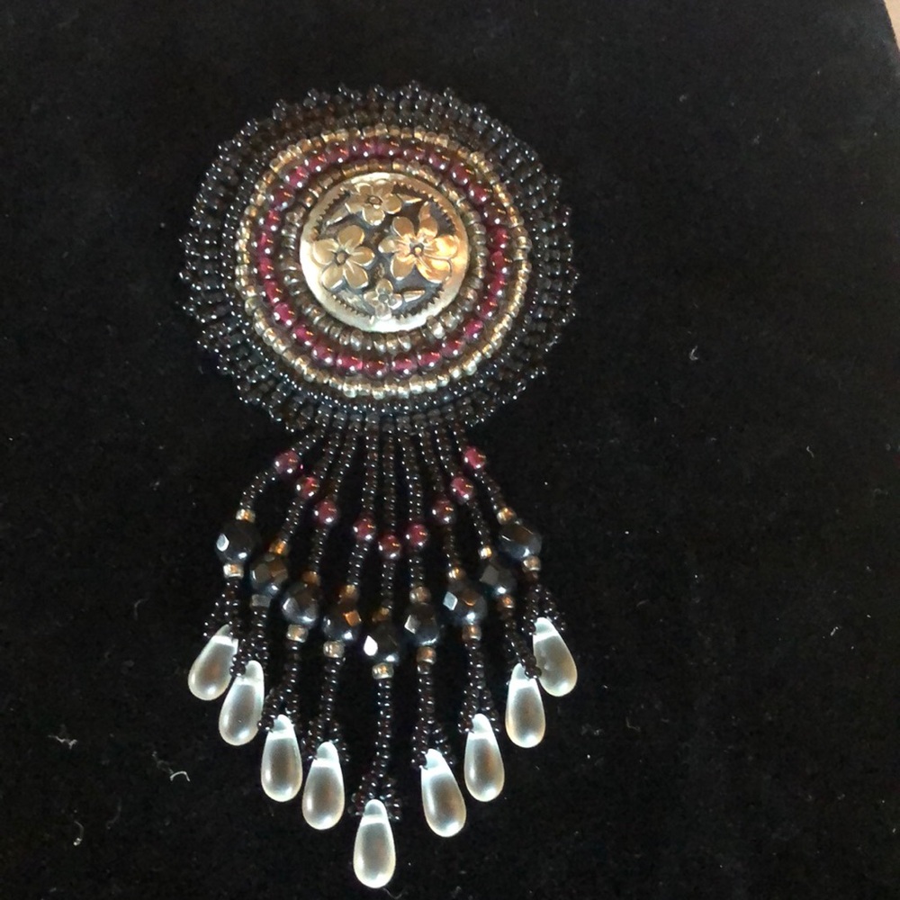 Black , Purple, Silver Beaded Brooch